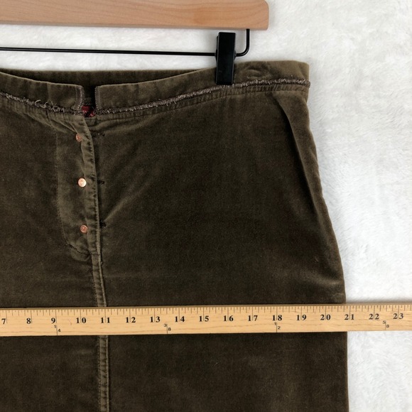 SUNDANCE Velvet Midi Skirt Sz 12 Brown Button Front 100% Cotton Casual Comfort - Picture 8 of 11